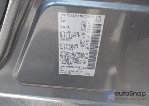 2015 Nissan Pathfinder Sv z USA, uszkodzony, nr VIN 5N1AR2MM2FC608267